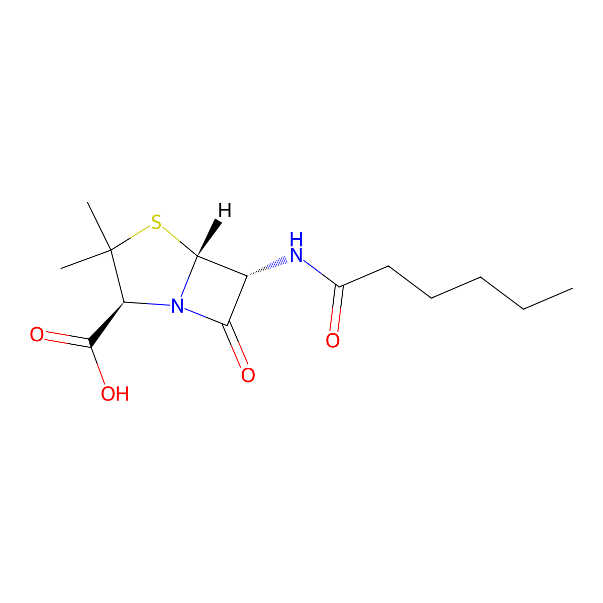 (2S,5R,6R)-3,3-Dimethyl-7-oxo-6-((1-oxohexyl)amino)-4-thia-1-azabicyclo(3.2.0)heptane-2-carboxylic acid molecular structure, CAS 4493-18-9