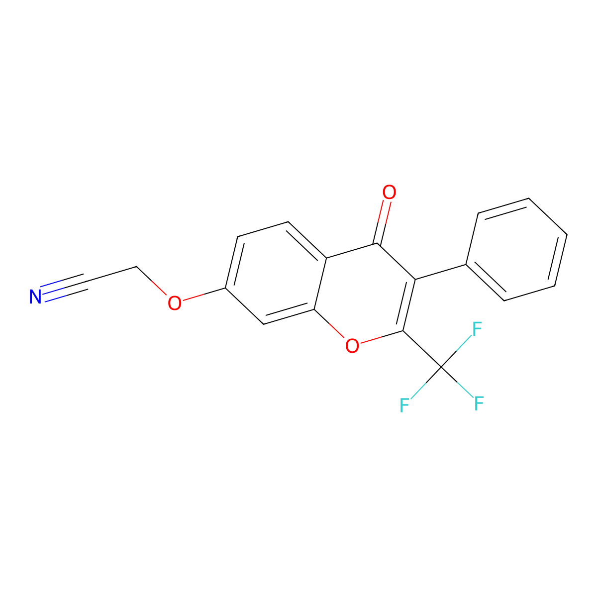 2-((4-oxo-3-phenyl-2-(trifluoromethyl)-4H-chromen-7-yl)oxy)acetonitrile molecular structure, CAS 449739-11-1