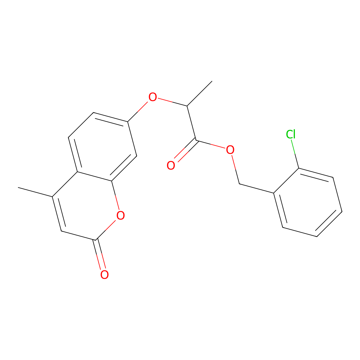 (2-Chlorophenyl)methyl 2-(4-methyl-2-oxochromen-7-yloxy)propanoate molecular structure, CAS 449740-18-5