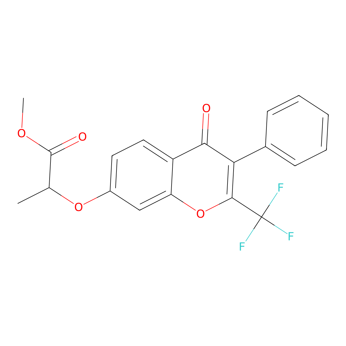 methyl 2-((4-oxo-3-phenyl-2-(trifluoromethyl)-4H-chromen-7-yl)oxy)propanoate molecular structure, CAS 449740-87-8