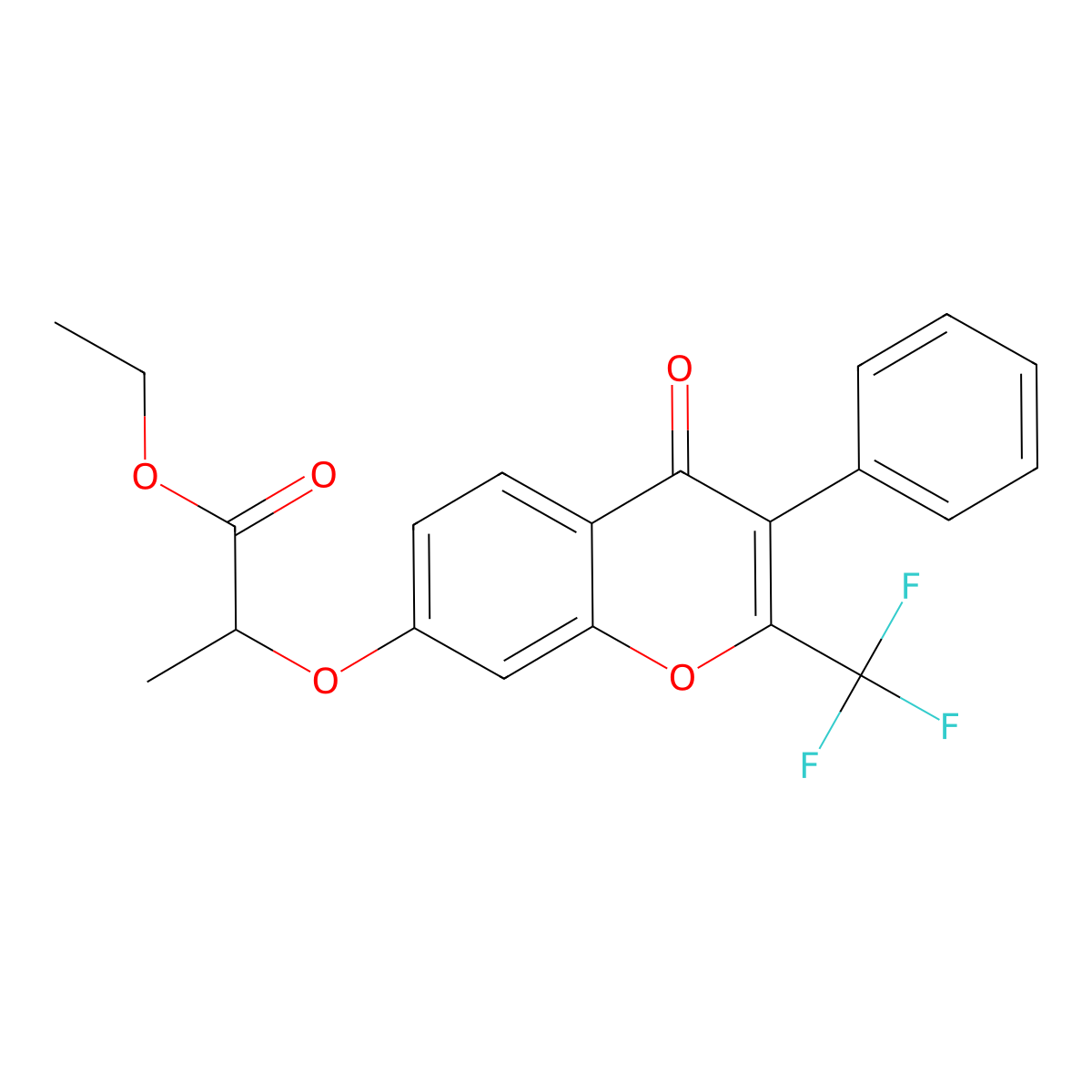 Ethyl 2-[4-oxo-3-phenyl-2-(trifluoromethyl)chromen-7-yl]oxypropanoate molecular structure, CAS 449741-09-7
