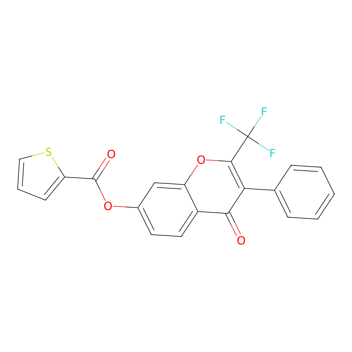 4-oxo-3-phenyl-2-(trifluoromethyl)-4H-chromen-7-yl thiophene-2-carboxylate molecular structure, CAS 449741-34-8