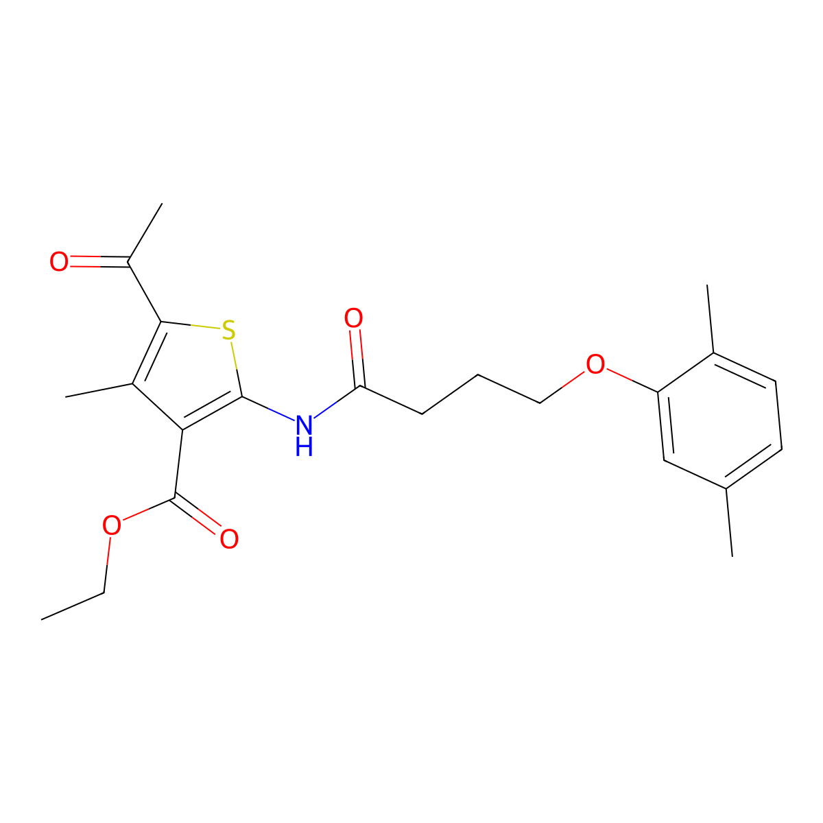 Ethyl 5-acetyl-2-[4-(2,5-dimethylphenoxy)butanoylamino]-4-methylthiophene-3-carboxylate molecular structure, CAS 449749-25-1