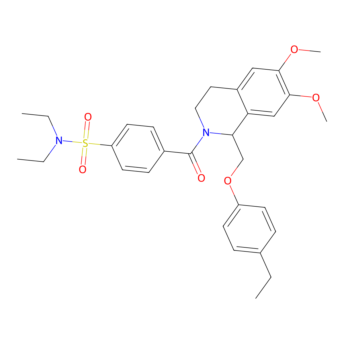 N,N-diethyl-4-(1-((4-ethylphenoxy)methyl)-6,7-dimethoxy-1,2,3,4-tetrahydroisoquinoline-2-carbonyl)benzenesulfonamide molecular structure, CAS 449765-12-2