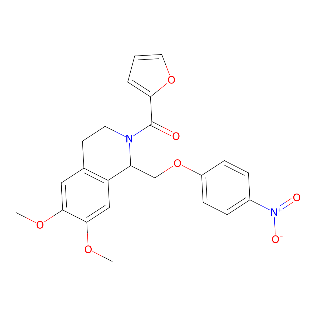 (6,7-dimethoxy-1-((4-nitrophenoxy)methyl)-3,4-dihydroisoquinolin-2(1H)-yl)(furan-2-yl)methanone molecular structure, CAS 449765-57-5