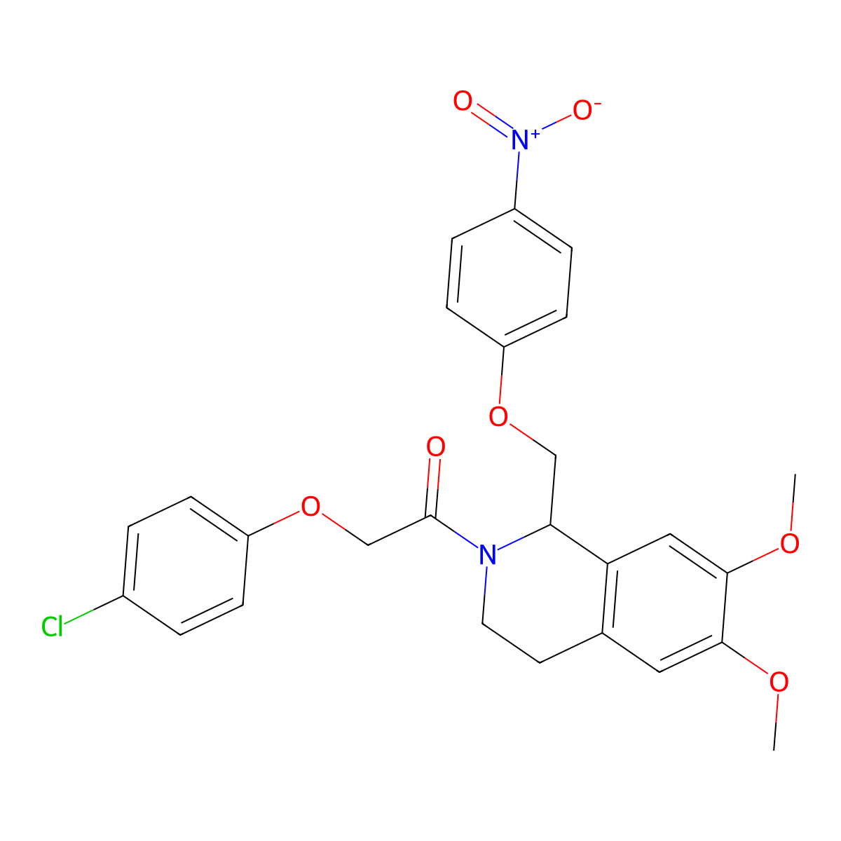 2-(4-chlorophenoxy)-1-(6,7-dimethoxy-1-((4-nitrophenoxy)methyl)-3,4-dihydroisoquinolin-2(1H)-yl)ethanone molecular structure, CAS 449765-65-5