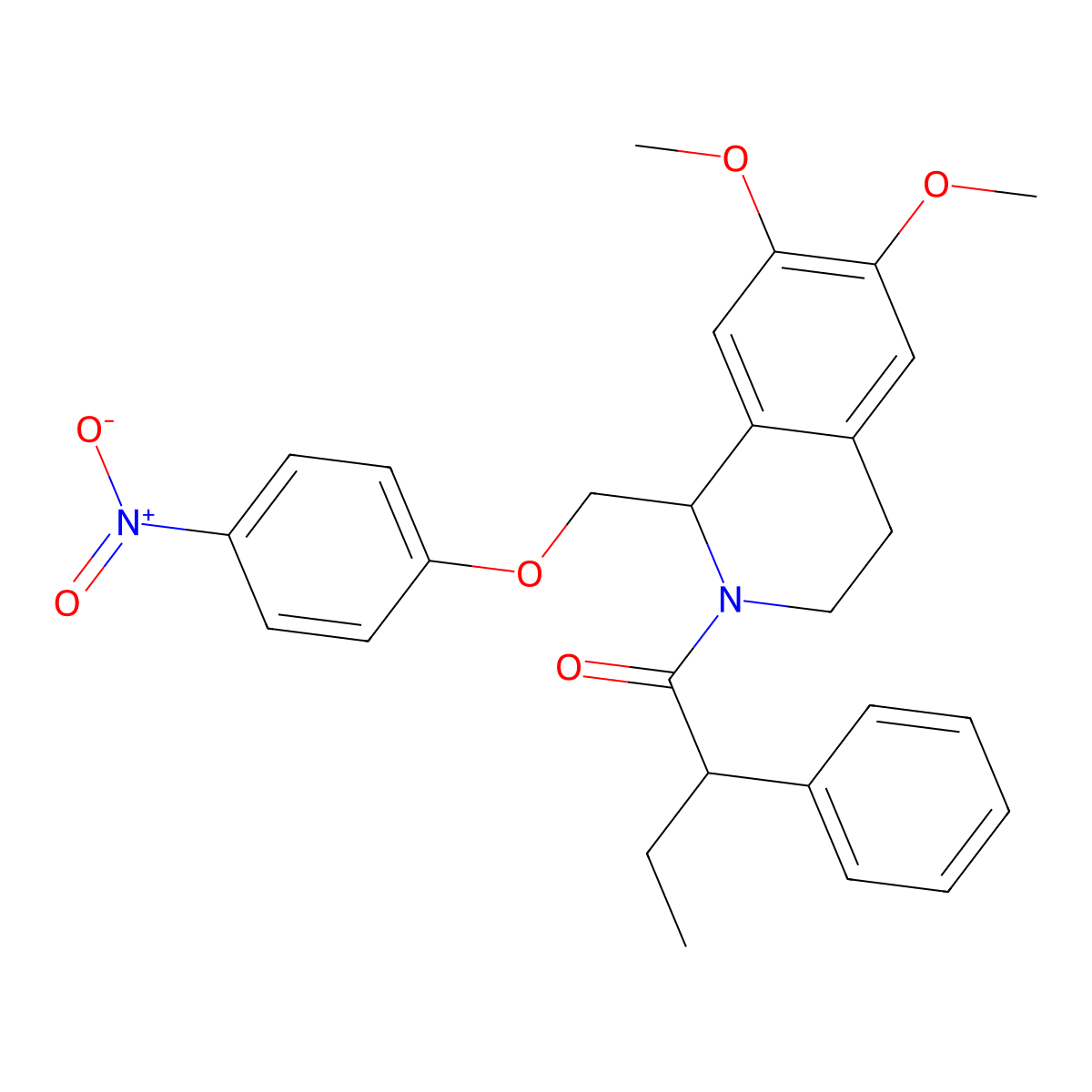 1-(6,7-dimethoxy-1-((4-nitrophenoxy)methyl)-3,4-dihydroisoquinolin-2(1H)-yl)-2-phenylbutan-1-one molecular structure, CAS 449765-67-7