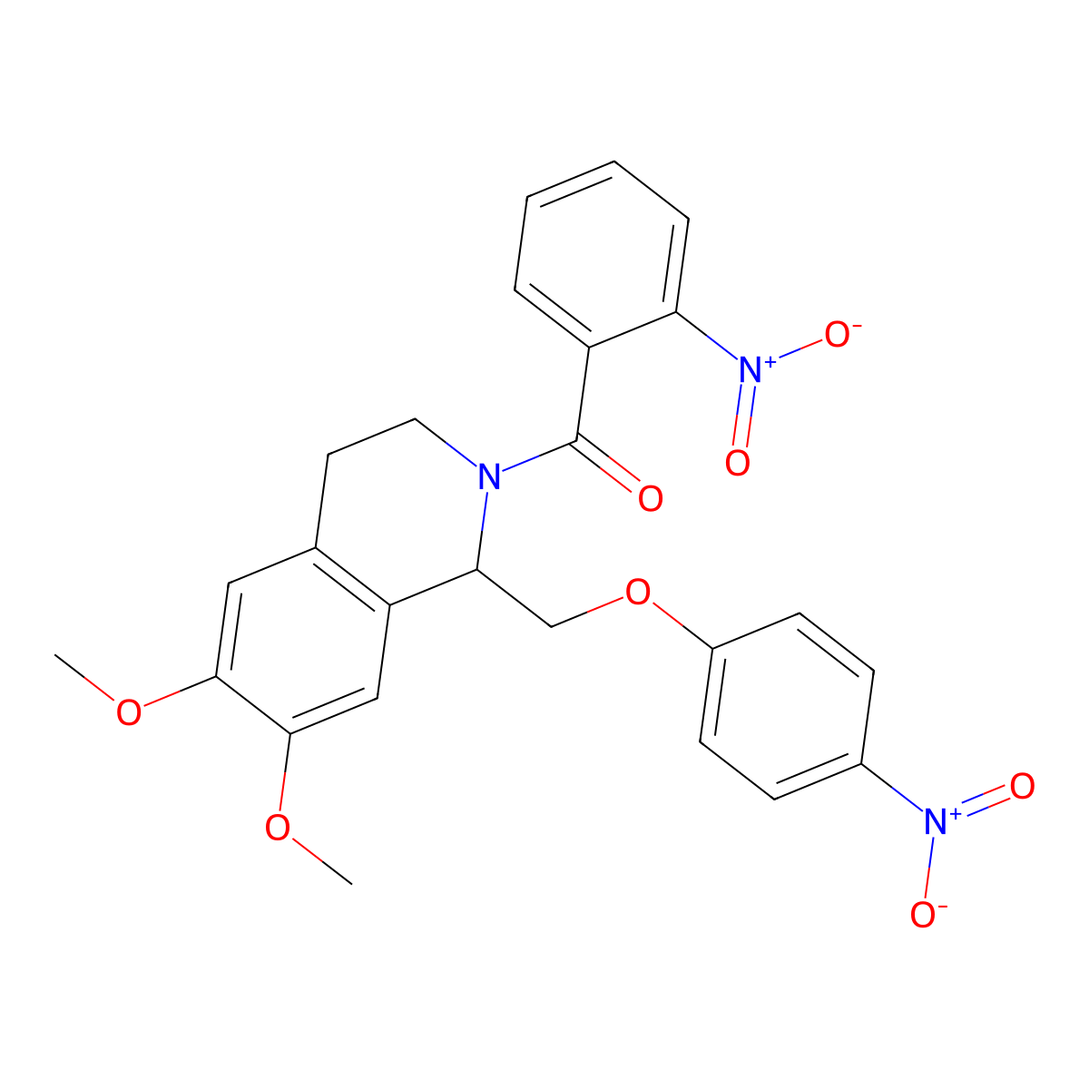 (6,7-dimethoxy-1-((4-nitrophenoxy)methyl)-3,4-dihydroisoquinolin-2(1H)-yl)(2-nitrophenyl)methanone molecular structure, CAS 449766-04-5
