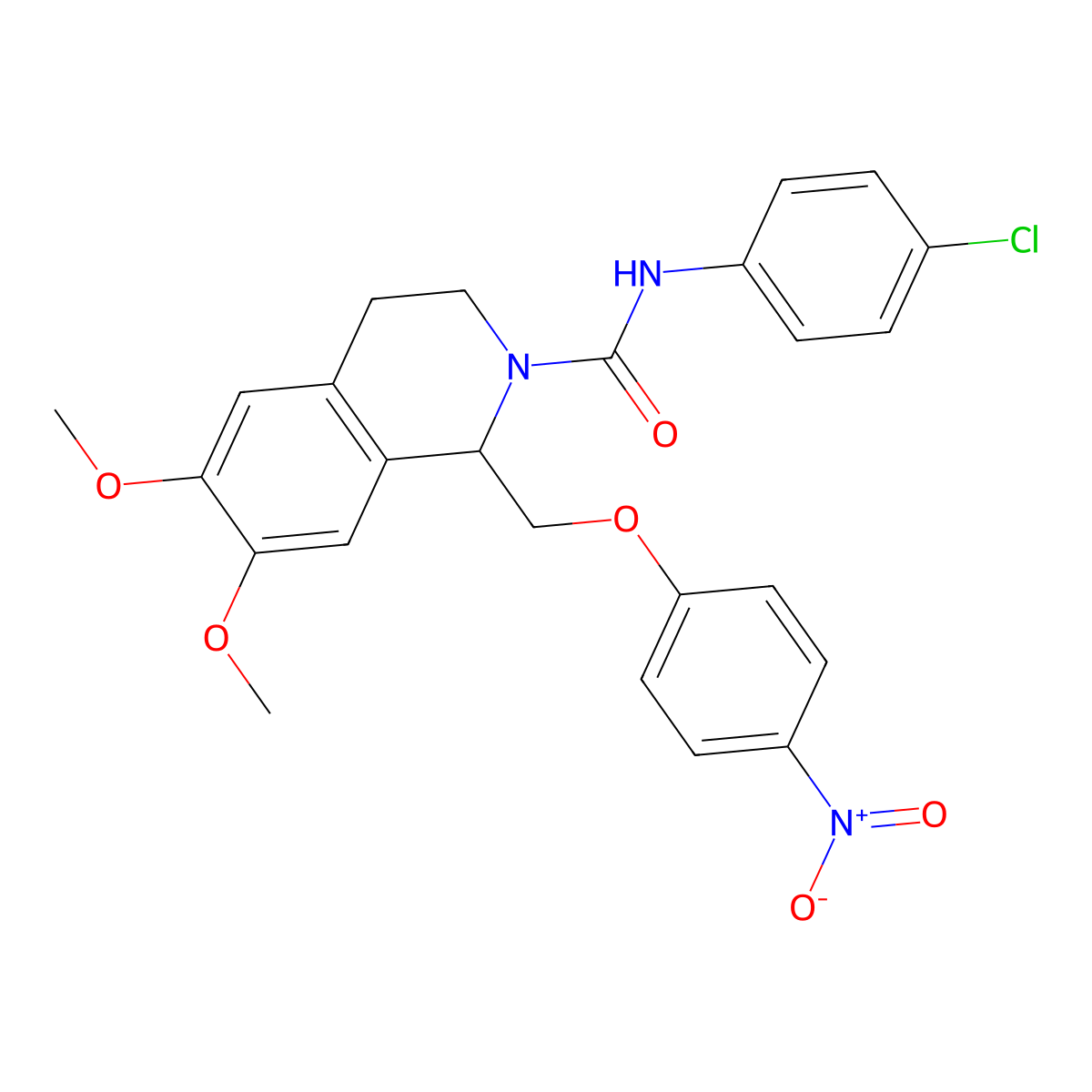 N-(4-chlorophenyl)-6,7-dimethoxy-1-((4-nitrophenoxy)methyl)-3,4-dihydroisoquinoline-2(1H)-carboxamide molecular structure, CAS 449766-16-9