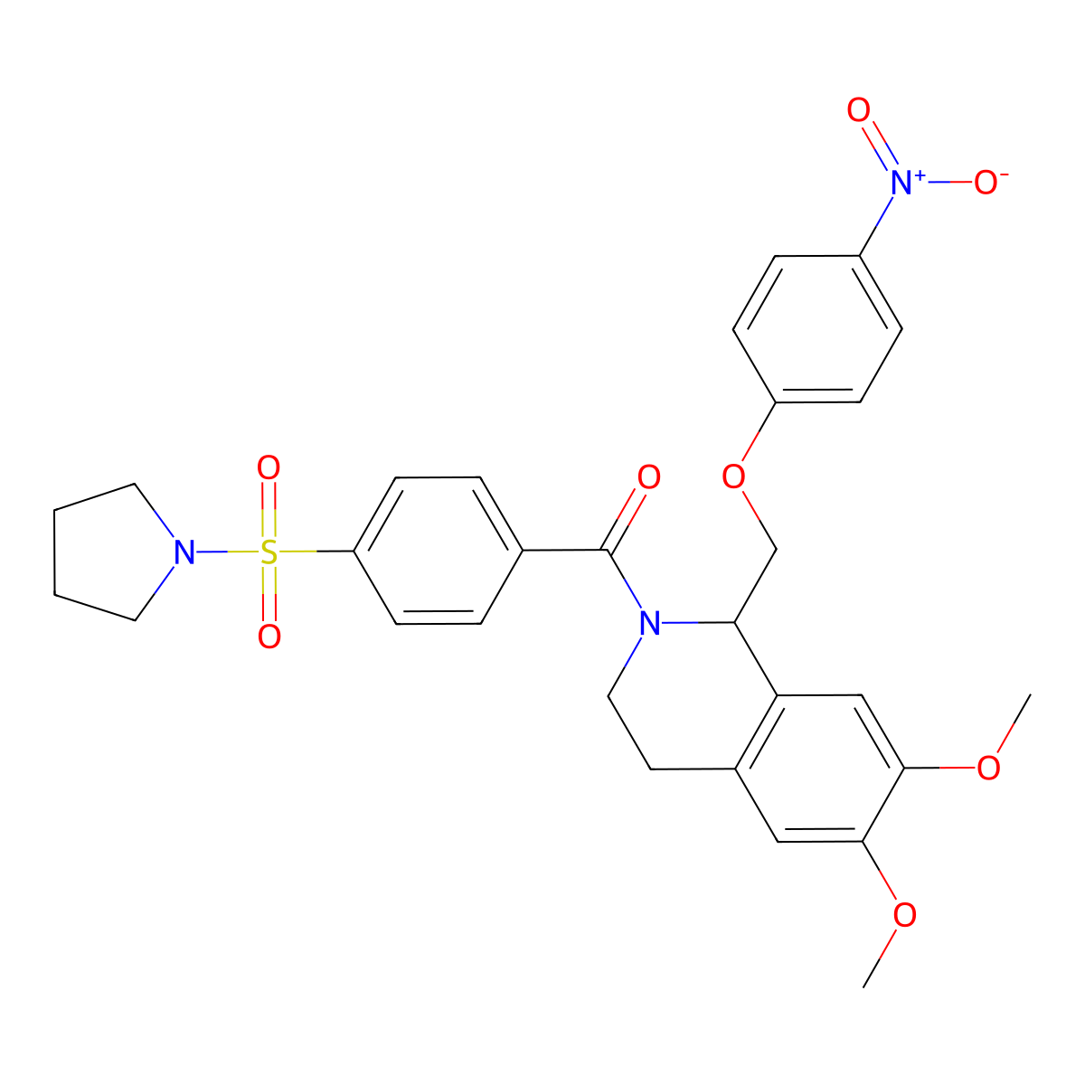 (6,7-dimethoxy-1-((4-nitrophenoxy)methyl)-3,4-dihydroisoquinolin-2(1H)-yl)(4-(pyrrolidin-1-ylsulfonyl)phenyl)methanone molecular structure, CAS 449766-18-1