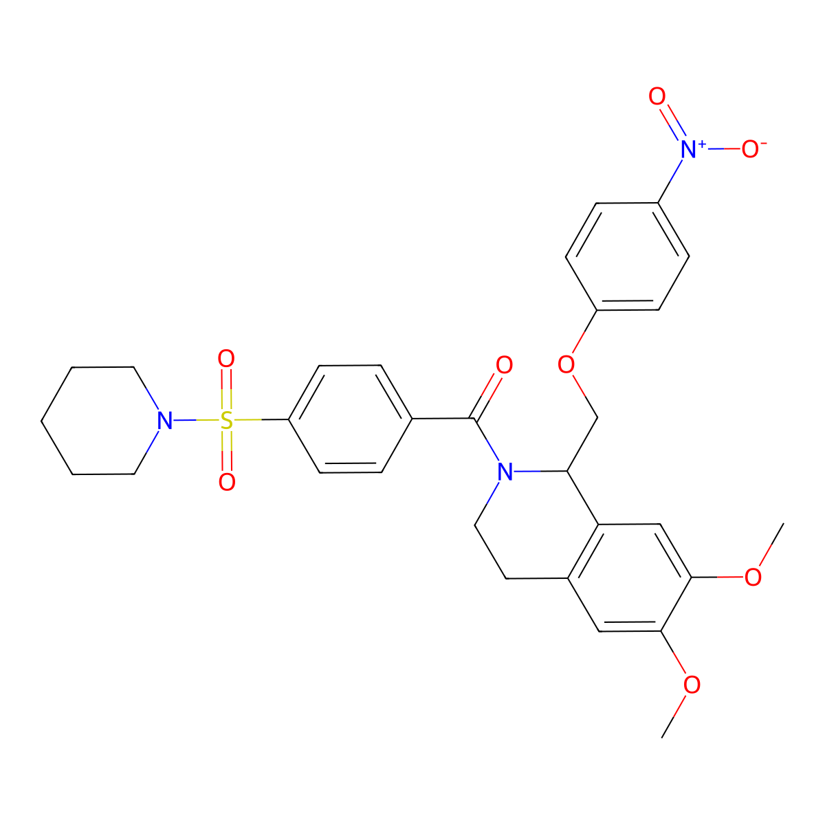 (6,7-dimethoxy-1-((4-nitrophenoxy)methyl)-3,4-dihydroisoquinolin-2(1H)-yl)(4-(piperidin-1-ylsulfonyl)phenyl)methanone molecular structure, CAS 449766-19-2