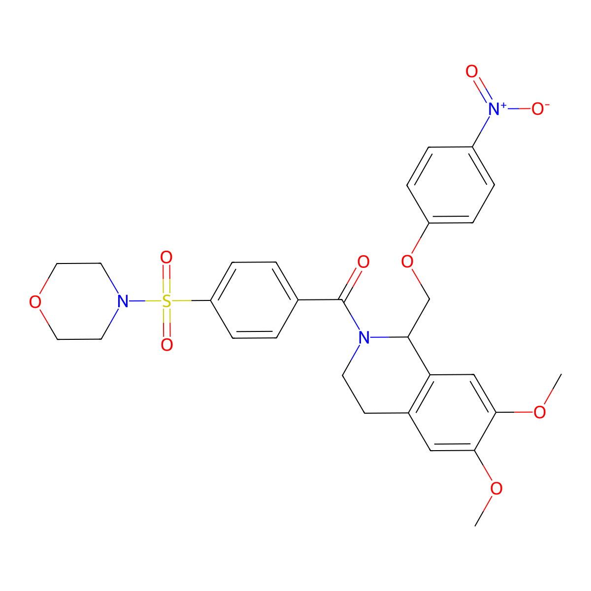 (6,7-dimethoxy-1-((4-nitrophenoxy)methyl)-3,4-dihydroisoquinolin-2(1H)-yl)(4-(morpholinosulfonyl)phenyl)methanone molecular structure, CAS 449766-20-5