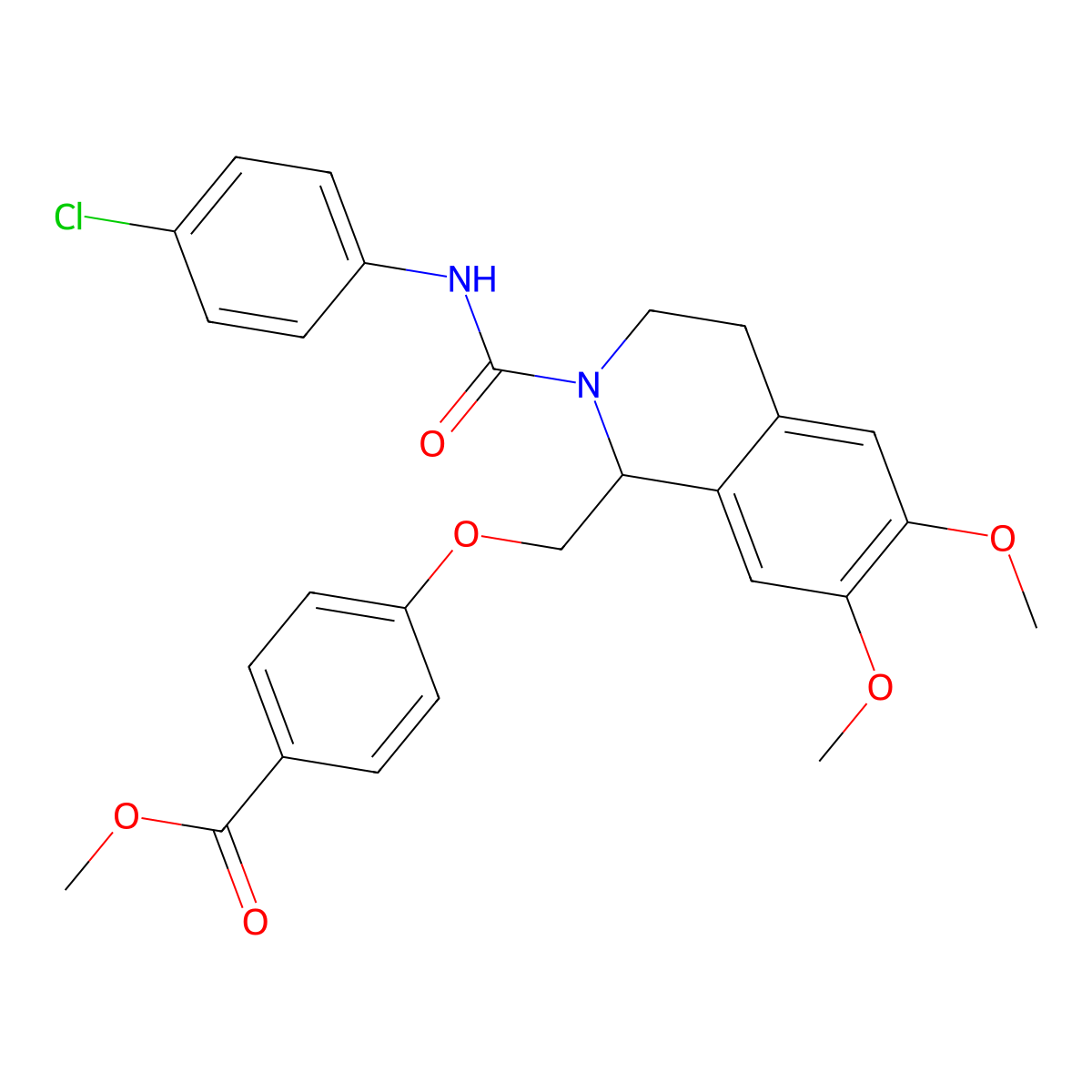 Methyl 4-((2-((4-chlorophenyl)carbamoyl)-6,7-dimethoxy-1,2,3,4-tetrahydroisoquinolin-1-yl)methoxy)benzoate molecular structure, CAS 449766-31-8