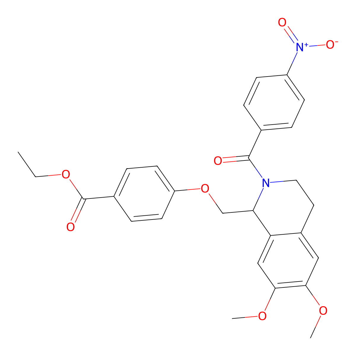 Ethyl 4-[[6,7-dimethoxy-2-(4-nitrobenzoyl)-3,4-dihydro-1H-isoquinolin-1-yl]methoxy]benzoate molecular structure, CAS 449766-78-3