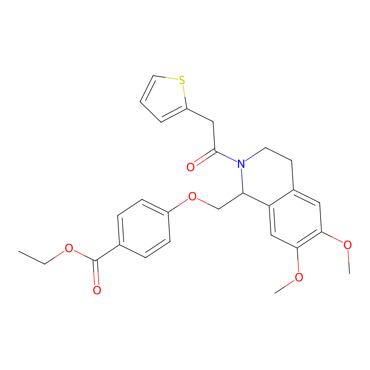 Ethyl 4-[[6,7-dimethoxy-2-(2-thiophen-2-ylacetyl)-3,4-dihydro-1H-isoquinolin-1-yl]methoxy]benzoate molecular structure, CAS 449766-79-4