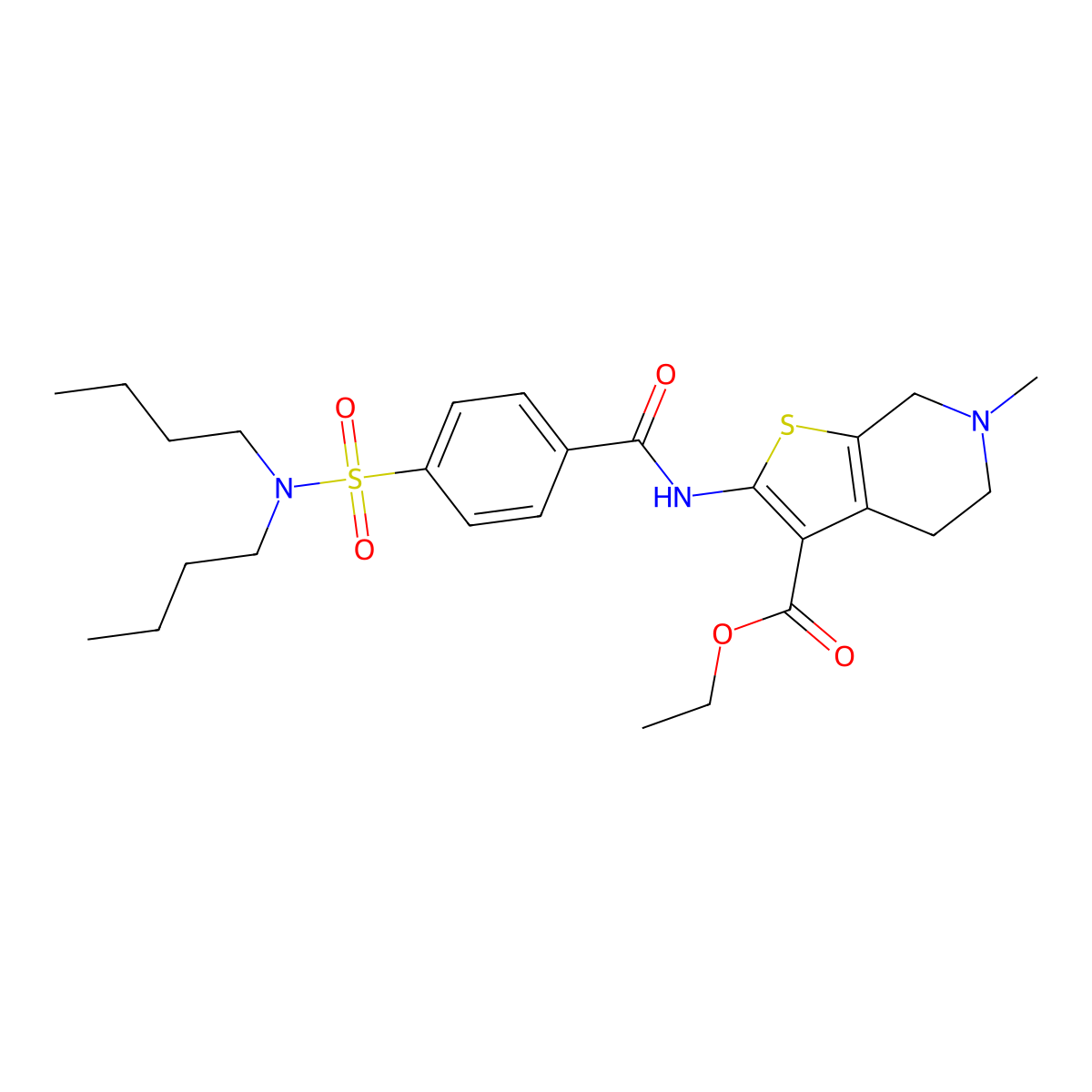 ethyl 2-[[4-(dibutylsulfamoyl)benzoyl]amino]-6-methyl-5,7-dihydro-4H-thieno[2,3-c]pyridine-3-carboxylate molecular structure, CAS 449766-88-5
