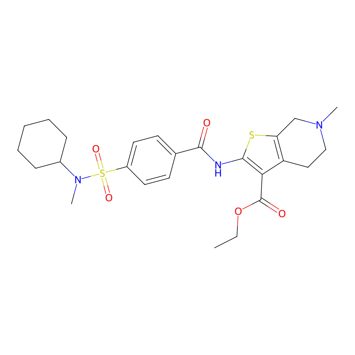ethyl 2-[[4-[cyclohexyl(methyl)sulfamoyl]benzoyl]amino]-6-methyl-5,7-dihydro-4H-thieno[2,3-c]pyridine-3-carboxylate molecular structure, CAS 449766-92-1