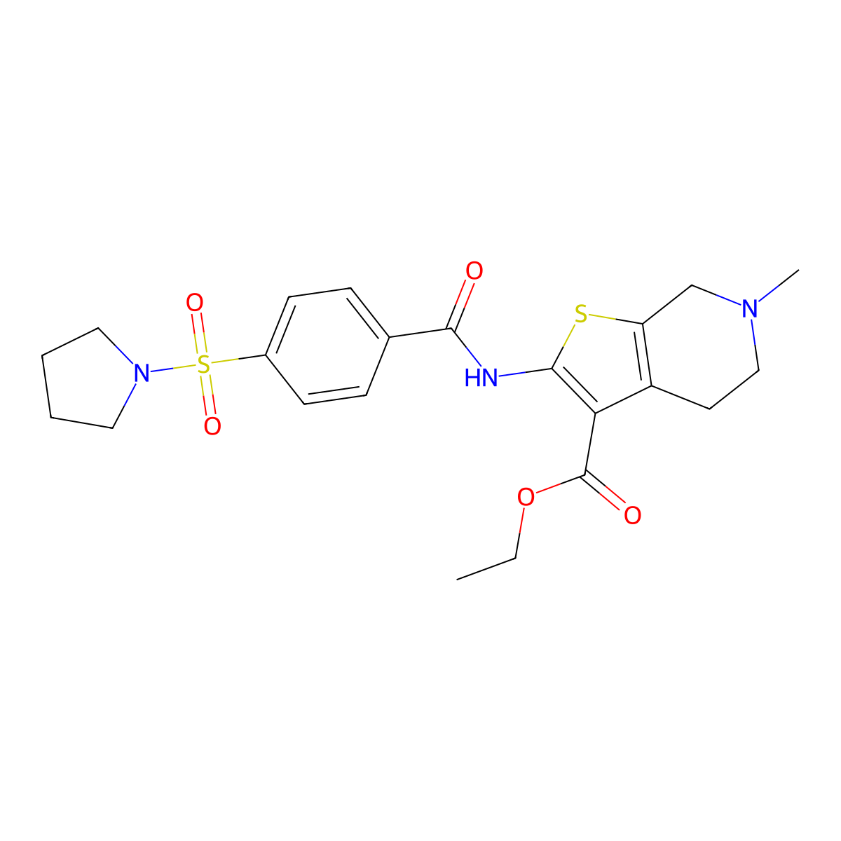 Ethyl 6-methyl-2-(4-(pyrrolidin-1-ylsulfonyl)benzamido)-4,5,6,7-tetrahydrothieno[2,3-c]pyridine-3-carboxylate molecular structure, CAS 449766-94-3