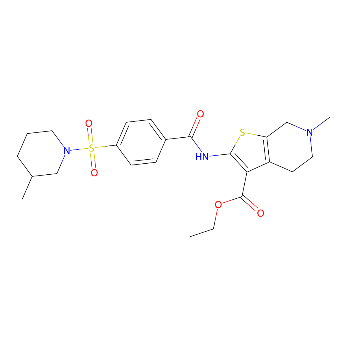 Ethyl 6-methyl-2-(4-((3-methylpiperidin-1-yl)sulfonyl)benzamido)-4,5,6,7-tetrahydrothieno[2,3-c]pyridine-3-carboxylate molecular structure, CAS 449766-96-5