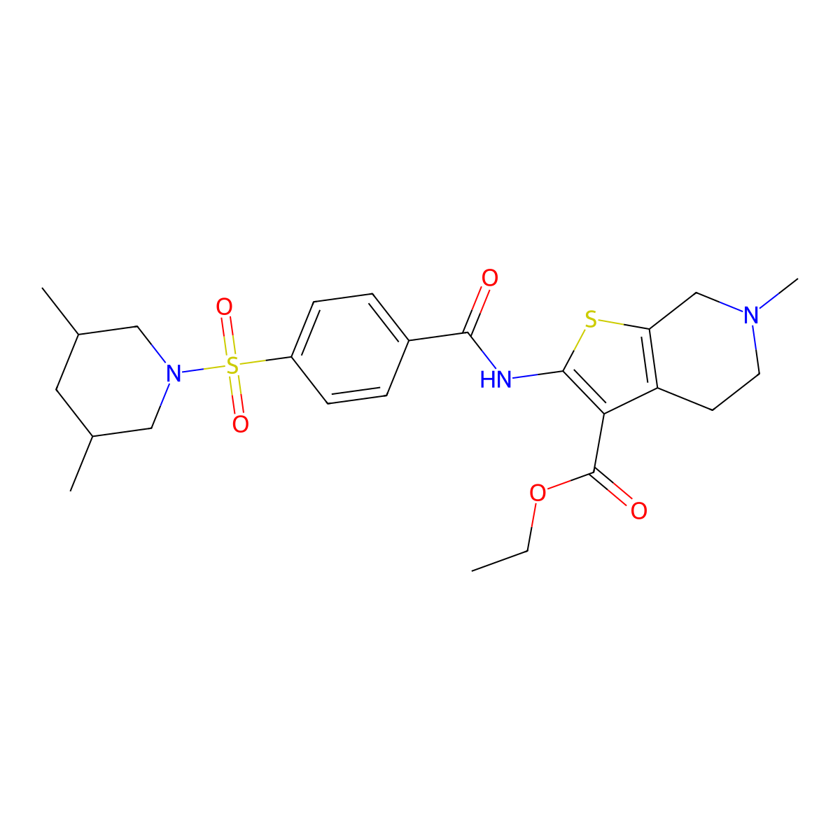 Ethyl 2-(4-((3,5-dimethylpiperidin-1-yl)sulfonyl)benzamido)-6-methyl-4,5,6,7-tetrahydrothieno[2,3-c]pyridine-3-carboxylate molecular structure, CAS 449766-98-7