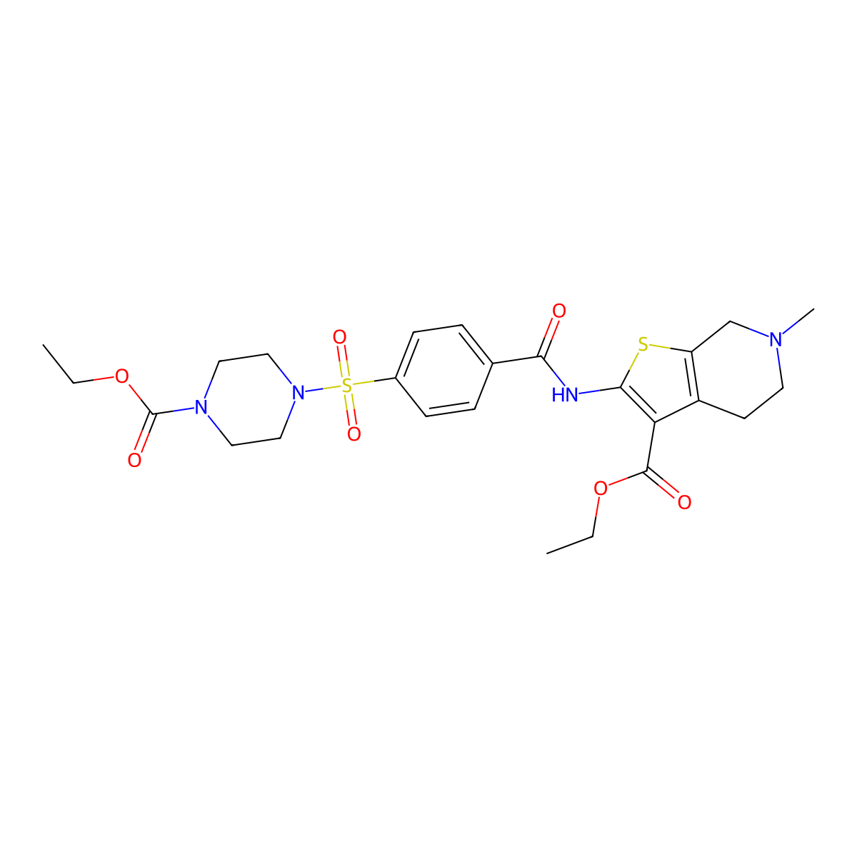 ethyl 2-[[4-(4-ethoxycarbonylpiperazin-1-yl)sulfonylbenzoyl]amino]-6-methyl-5,7-dihydro-4H-thieno[2,3-c]pyridine-3-carboxylate molecular structure, CAS 449767-00-4