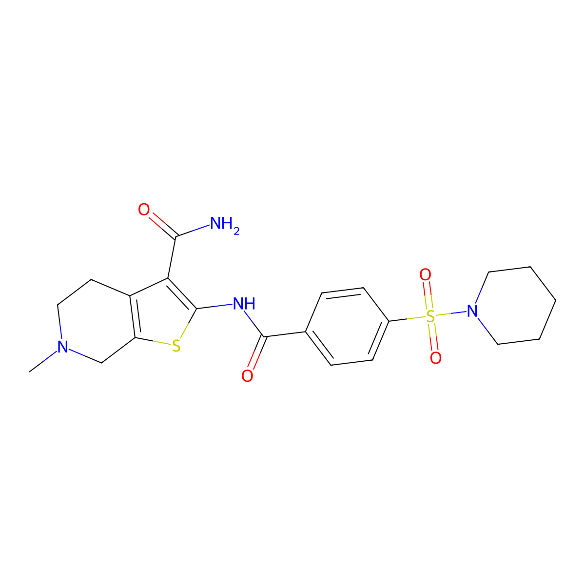 6-Methyl-2-(4-(piperidin-1-ylsulfonyl)benzamido)-4,5,6,7-tetrahydrothieno[2,3-c]pyridine-3-carboxamide molecular structure, CAS 449767-15-1