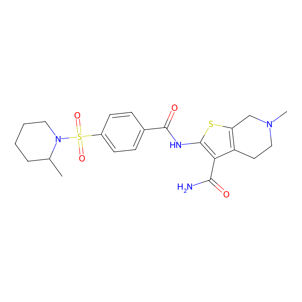6-Methyl-2-(4-((2-methylpiperidin-1-yl)sulfonyl)benzamido)-4,5,6,7-tetrahydrothieno[2,3-c]pyridine-3-carboxamide molecular structure, CAS 449767-16-2