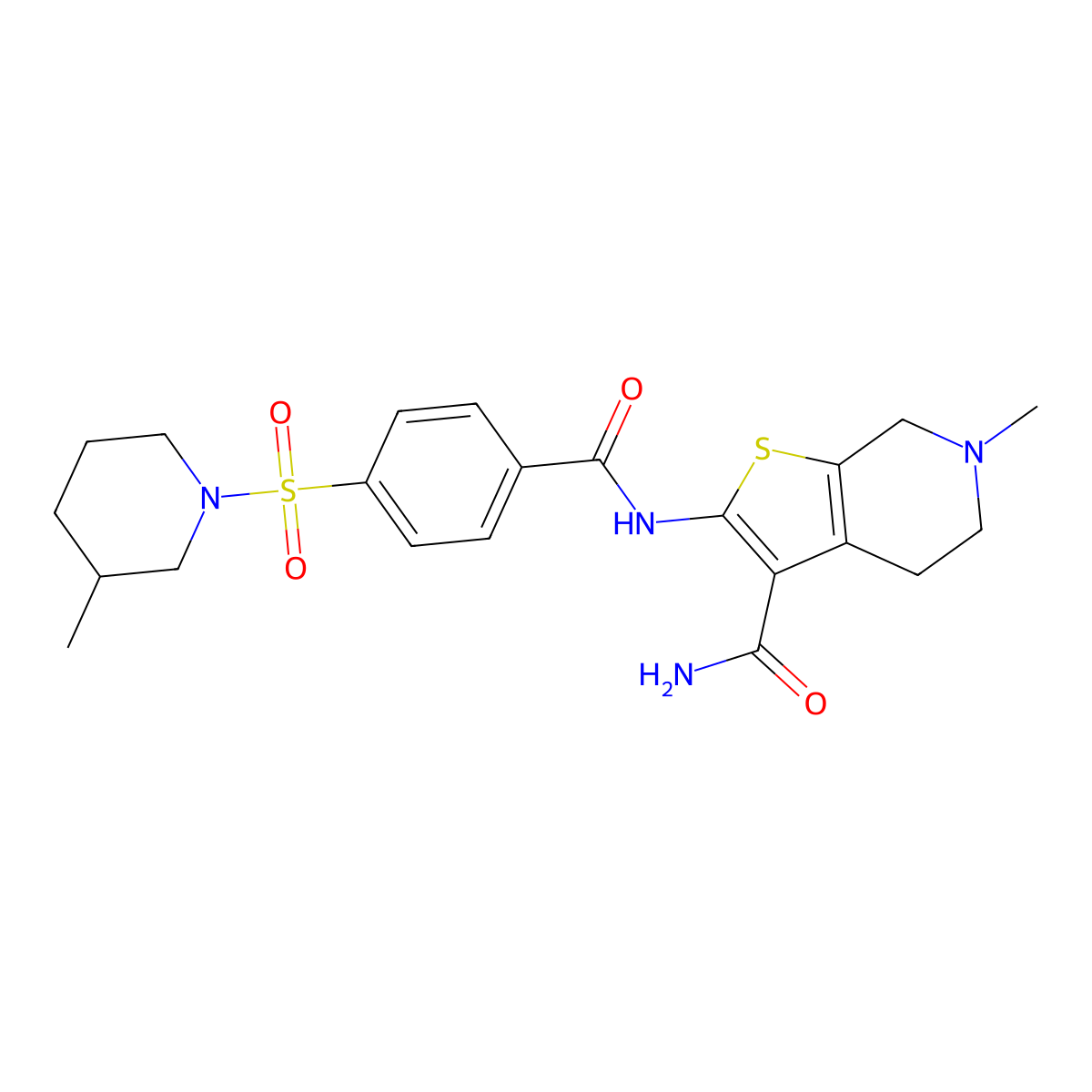 6-methyl-2-[[4-(3-methylpiperidin-1-yl)sulfonylbenzoyl]amino]-5,7-dihydro-4H-thieno[2,3-c]pyridine-3-carboxamide molecular structure, CAS 449767-17-3