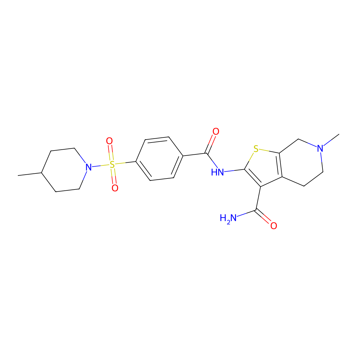 6-methyl-2-[[4-(4-methylpiperidin-1-yl)sulfonylbenzoyl]amino]-5,7-dihydro-4H-thieno[2,3-c]pyridine-3-carboxamide molecular structure, CAS 449767-18-4