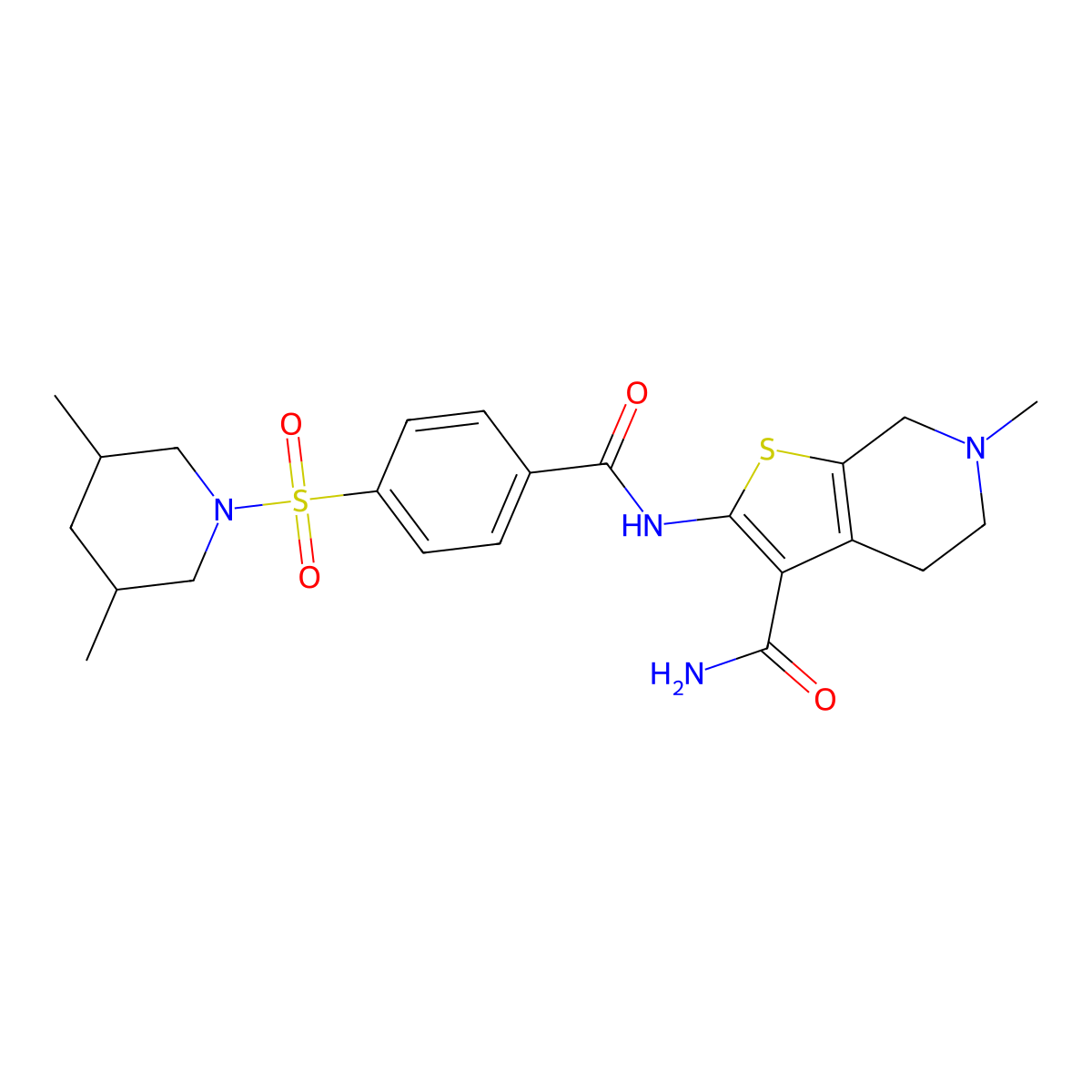 2-[[4-(3,5-dimethylpiperidin-1-yl)sulfonylbenzoyl]amino]-6-methyl-5,7-dihydro-4H-thieno[2,3-c]pyridine-3-carboxamide molecular structure, CAS 449767-19-5