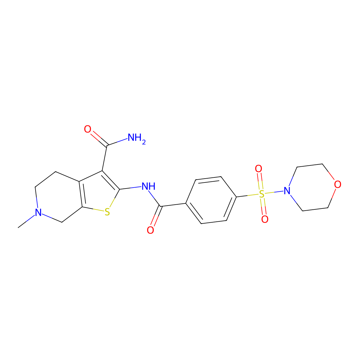 6-methyl-2-[(4-morpholin-4-ylsulfonylbenzoyl)amino]-5,7-dihydro-4H-thieno[2,3-c]pyridine-3-carboxamide molecular structure, CAS 449767-21-9
