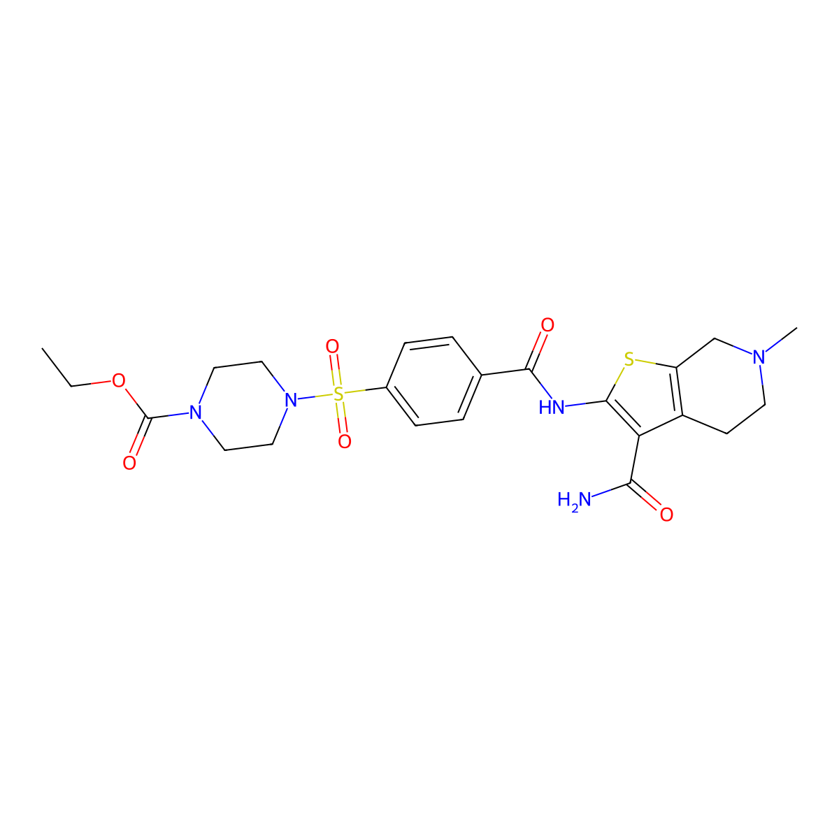 Ethyl 4-((4-((3-carbamoyl-6-methyl-4,5,6,7-tetrahydrothieno[2,3-c]pyridin-2-yl)carbamoyl)phenyl)sulfonyl)piperazine-1-carboxylate molecular structure, CAS 449767-22-0