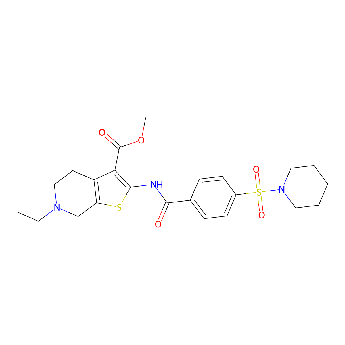 methyl 6-ethyl-2-[(4-piperidin-1-ylsulfonylbenzoyl)amino]-5,7-dihydro-4H-thieno[2,3-c]pyridine-3-carboxylate molecular structure, CAS 449767-36-6