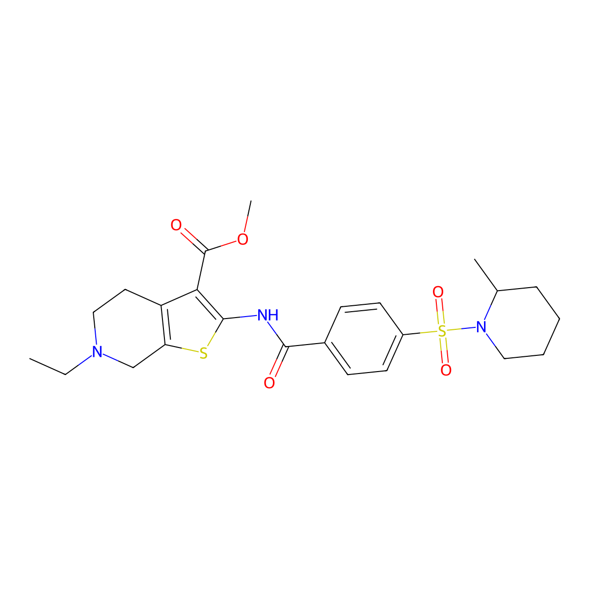Methyl 6-ethyl-2-(4-((2-methylpiperidin-1-yl)sulfonyl)benzamido)-4,5,6,7-tetrahydrothieno[2,3-c]pyridine-3-carboxylate molecular structure, CAS 449767-37-7
