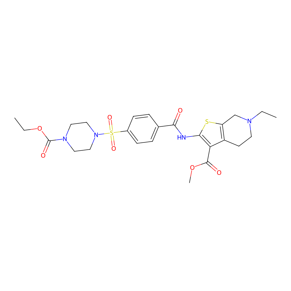 Methyl 2-(4-((4-(ethoxycarbonyl)piperazin-1-yl)sulfonyl)benzamido)-6-ethyl-4,5,6,7-tetrahydrothieno[2,3-c]pyridine-3-carboxylate molecular structure, CAS 449767-41-3