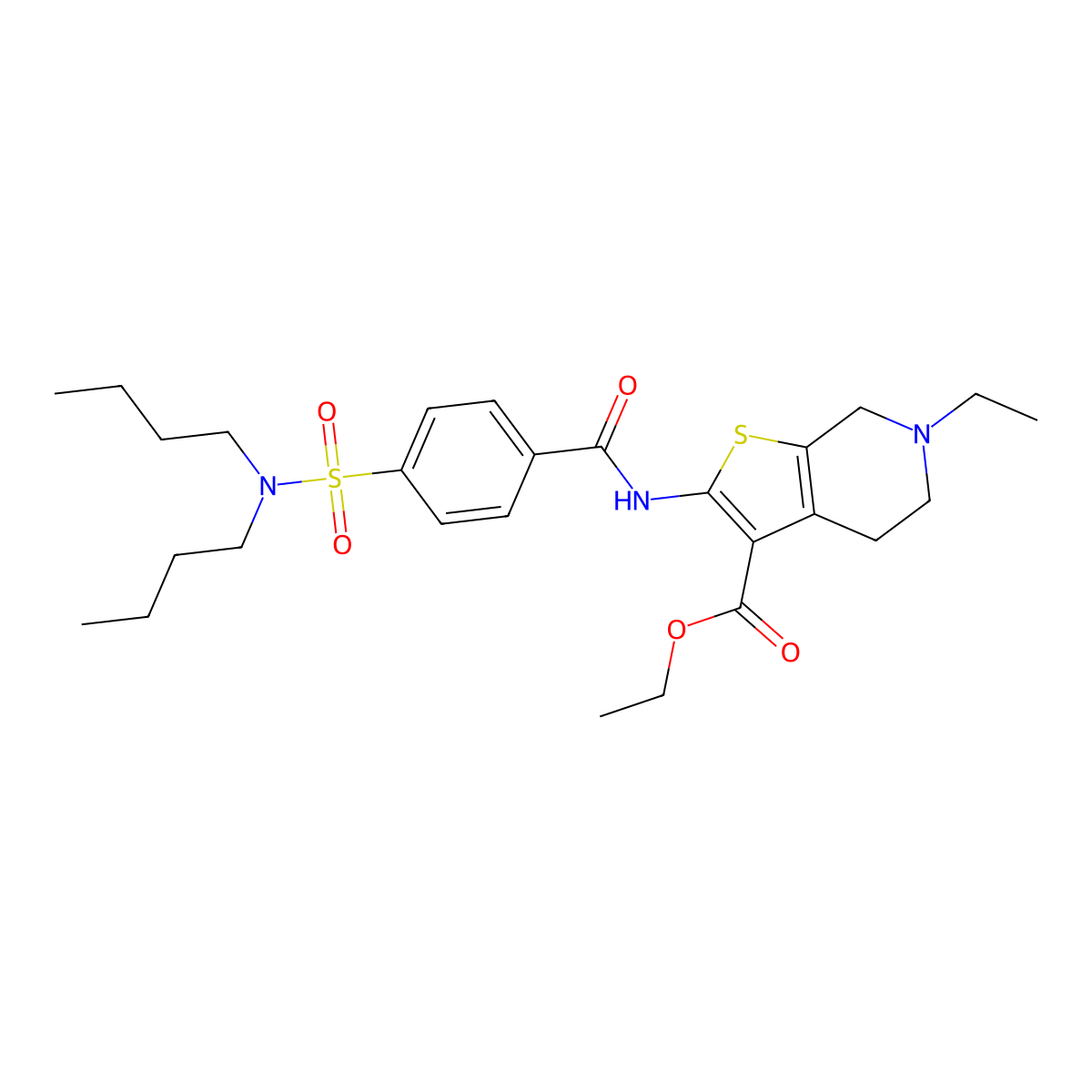ethyl 2-[4-(dibutylsulfamoyl)benzamido]-6-ethyl-4H,5H,6H,7H-thieno[2,3-c]pyridine-3-carboxylate molecular structure, CAS 449767-49-1