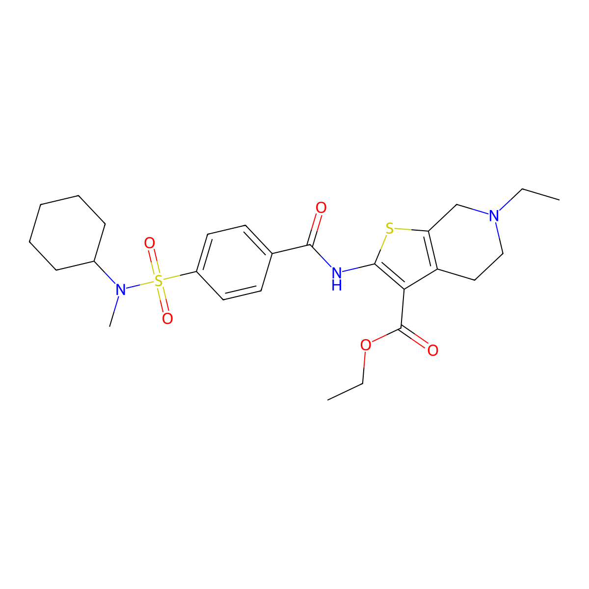 ethyl 2-[[4-[cyclohexyl(methyl)sulfamoyl]benzoyl]amino]-6-ethyl-5,7-dihydro-4H-thieno[2,3-c]pyridine-3-carboxylate molecular structure, CAS 449767-53-7