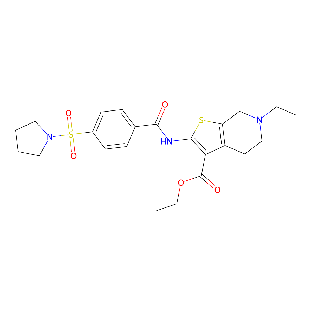 ethyl 6-ethyl-2-[(4-pyrrolidin-1-ylsulfonylbenzoyl)amino]-5,7-dihydro-4H-thieno[2,3-c]pyridine-3-carboxylate molecular structure, CAS 449767-55-9