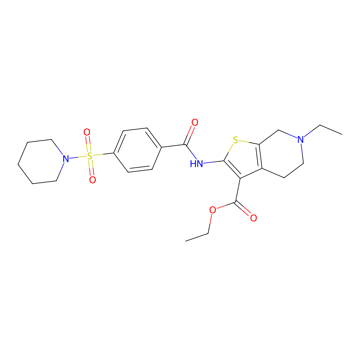 ethyl 6-ethyl-2-[(4-piperidin-1-ylsulfonylbenzoyl)amino]-5,7-dihydro-4H-thieno[2,3-c]pyridine-3-carboxylate molecular structure, CAS 449767-56-0