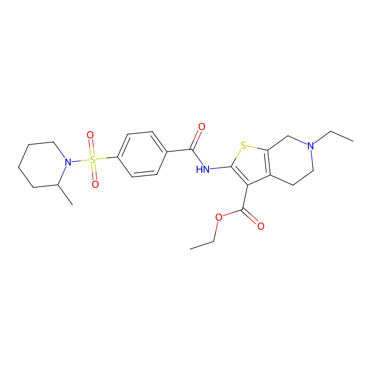 ethyl 6-ethyl-2-[[4-(2-methylpiperidin-1-yl)sulfonylbenzoyl]amino]-5,7-dihydro-4H-thieno[2,3-c]pyridine-3-carboxylate molecular structure, CAS 449767-57-1