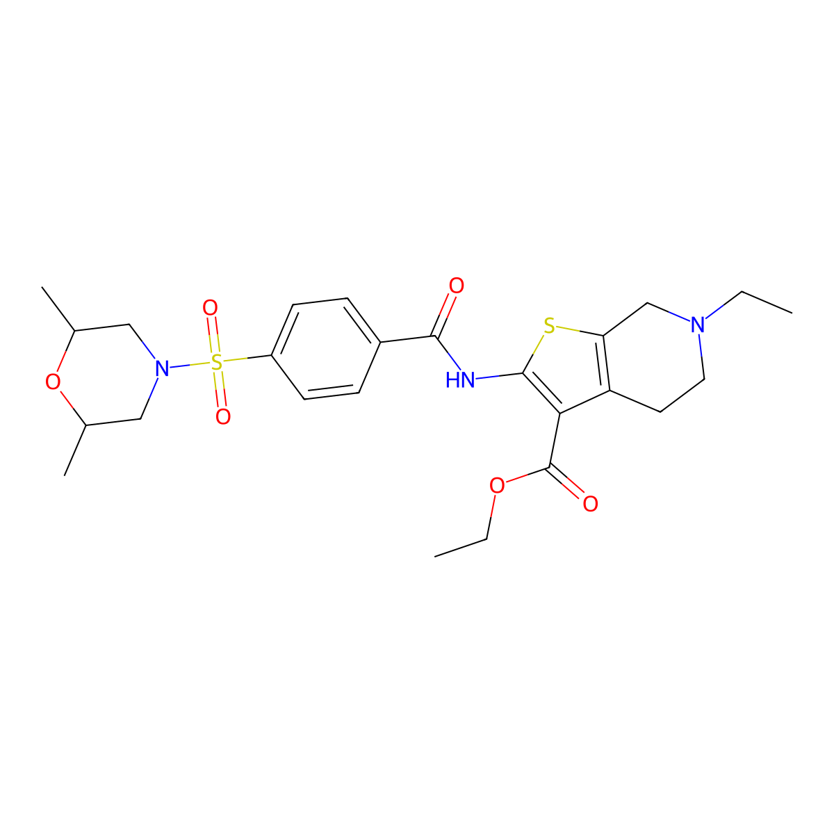 Ethyl 2-(4-((2,6-dimethylmorpholino)sulfonyl)benzamido)-6-ethyl-4,5,6,7-tetrahydrothieno[2,3-c]pyridine-3-carboxylate molecular structure, CAS 449767-61-7