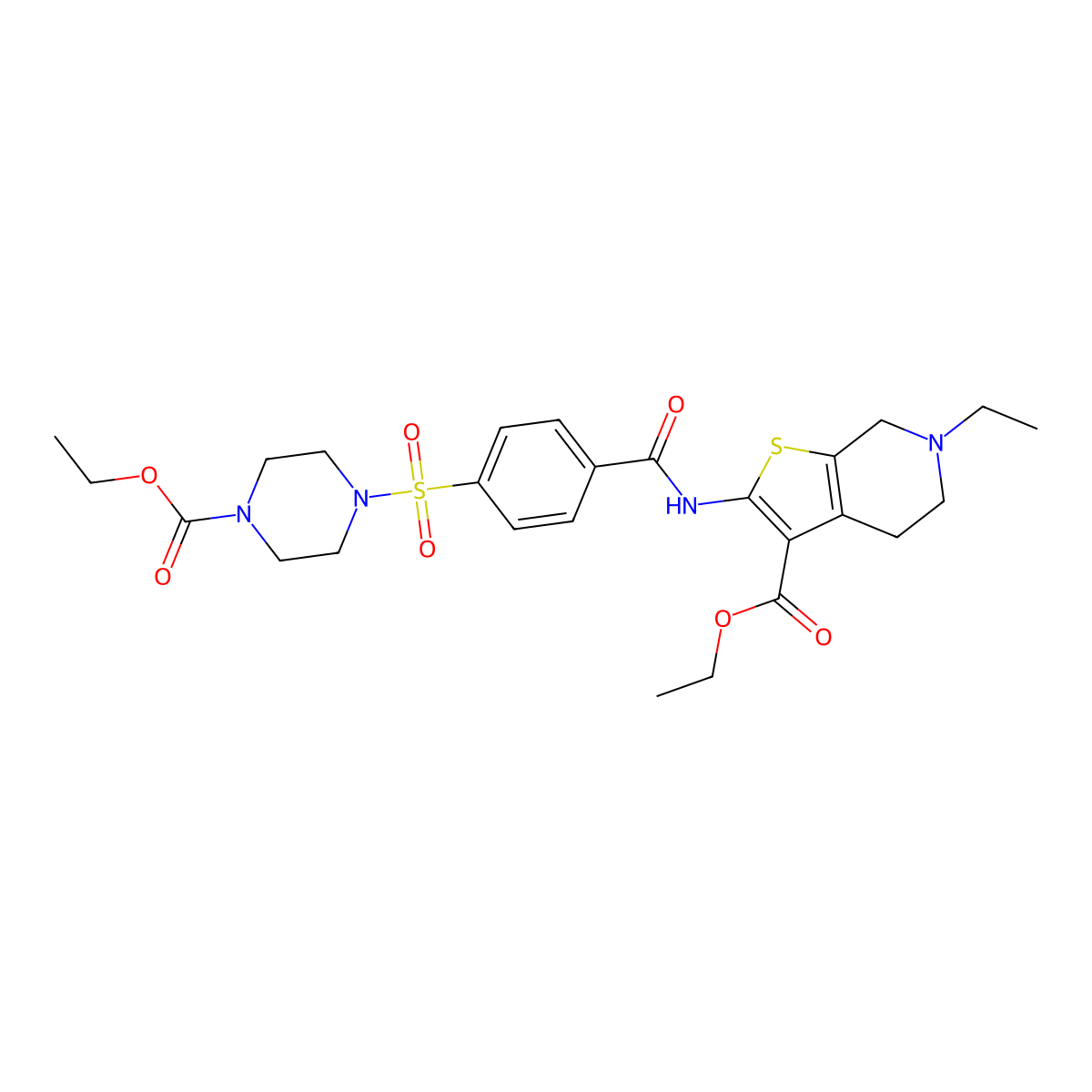 Ethyl 2-(4-((4-(ethoxycarbonyl)piperazin-1-yl)sulfonyl)benzamido)-6-ethyl-4,5,6,7-tetrahydrothieno[2,3-c]pyridine-3-carboxylate molecular structure, CAS 449767-63-9