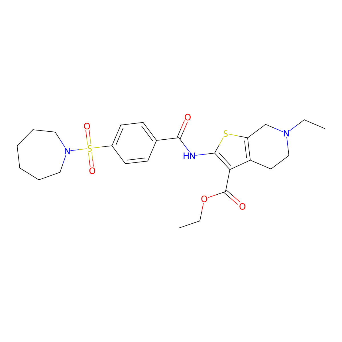 Ethyl 2-(4-(azepan-1-ylsulfonyl)benzamido)-6-ethyl-4,5,6,7-tetrahydrothieno[2,3-c]pyridine-3-carboxylate molecular structure, CAS 449767-66-2
