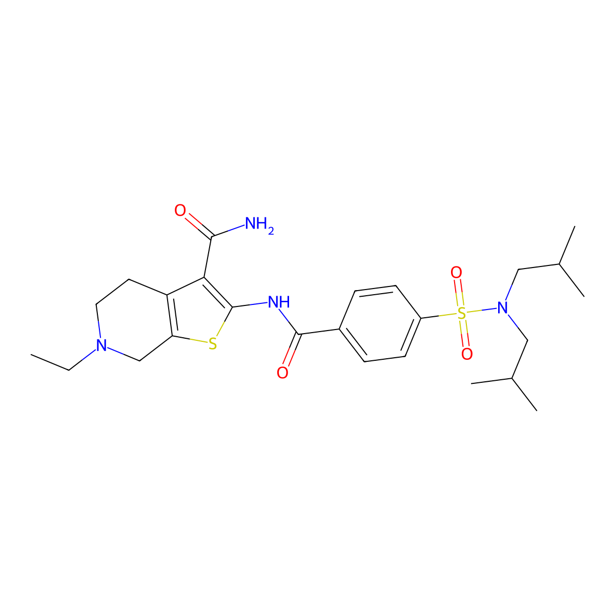 2-(4-(N,N-diisobutylsulfamoyl)benzamido)-6-ethyl-4,5,6,7-tetrahydrothieno[2,3-c]pyridine-3-carboxamide molecular structure, CAS 449767-71-9
