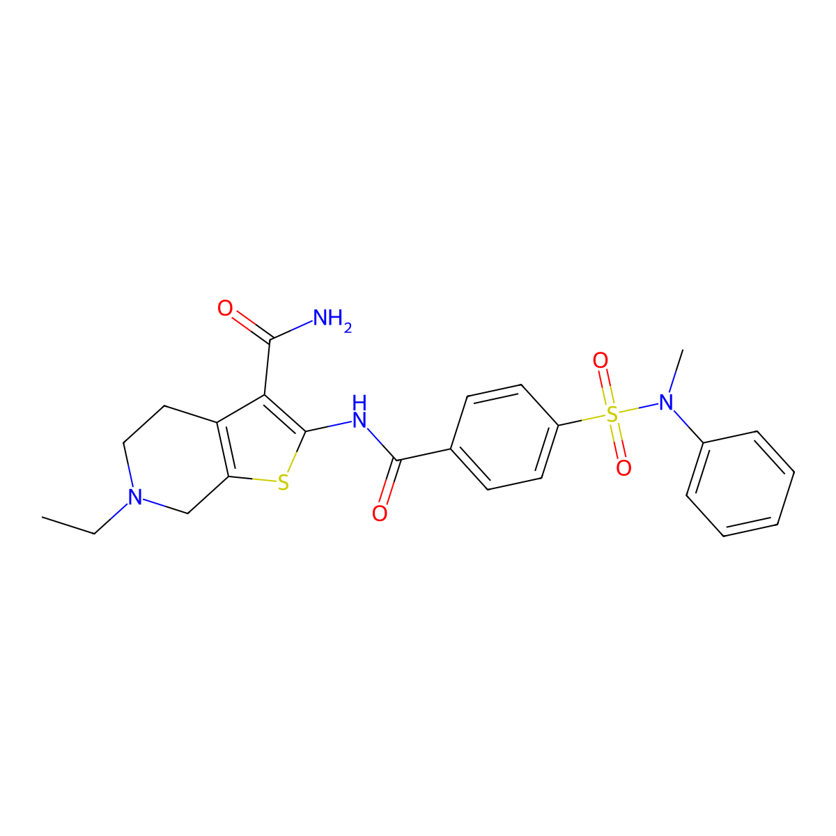 6-ethyl-2-(4-(N-methyl-N-phenylsulfamoyl)benzamido)-4,5,6,7-tetrahydrothieno[2,3-c]pyridine-3-carboxamide molecular structure, CAS 449767-75-3
