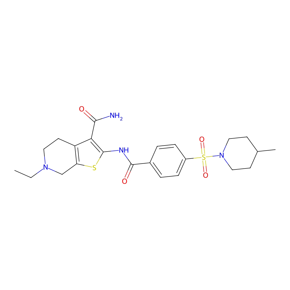 6-ethyl-2-[[4-(4-methylpiperidin-1-yl)sulfonylbenzoyl]amino]-5,7-dihydro-4H-thieno[2,3-c]pyridine-3-carboxamide molecular structure, CAS 449767-81-1