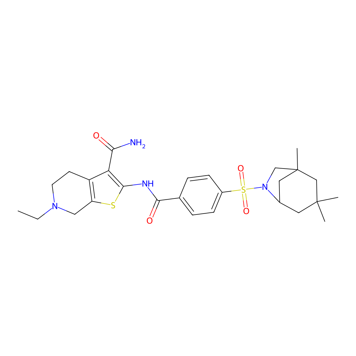 6-Ethyl-2-(4-((1,3,3-trimethyl-6-azabicyclo[3.2.1]octan-6-yl)sulfonyl)benzamido)-4,5,6,7-tetrahydrothieno[2,3-c]pyridine-3-carboxamide molecular structure, CAS 449767-87-7