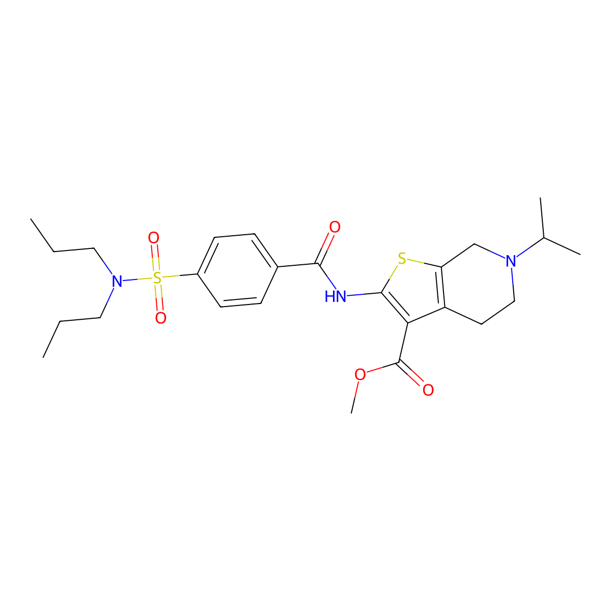 methyl 2-(4-(N,N-dipropylsulfamoyl)benzamido)-6-isopropyl-4,5,6,7-tetrahydrothieno[2,3-c]pyridine-3-carboxylate molecular structure, CAS 449767-93-5