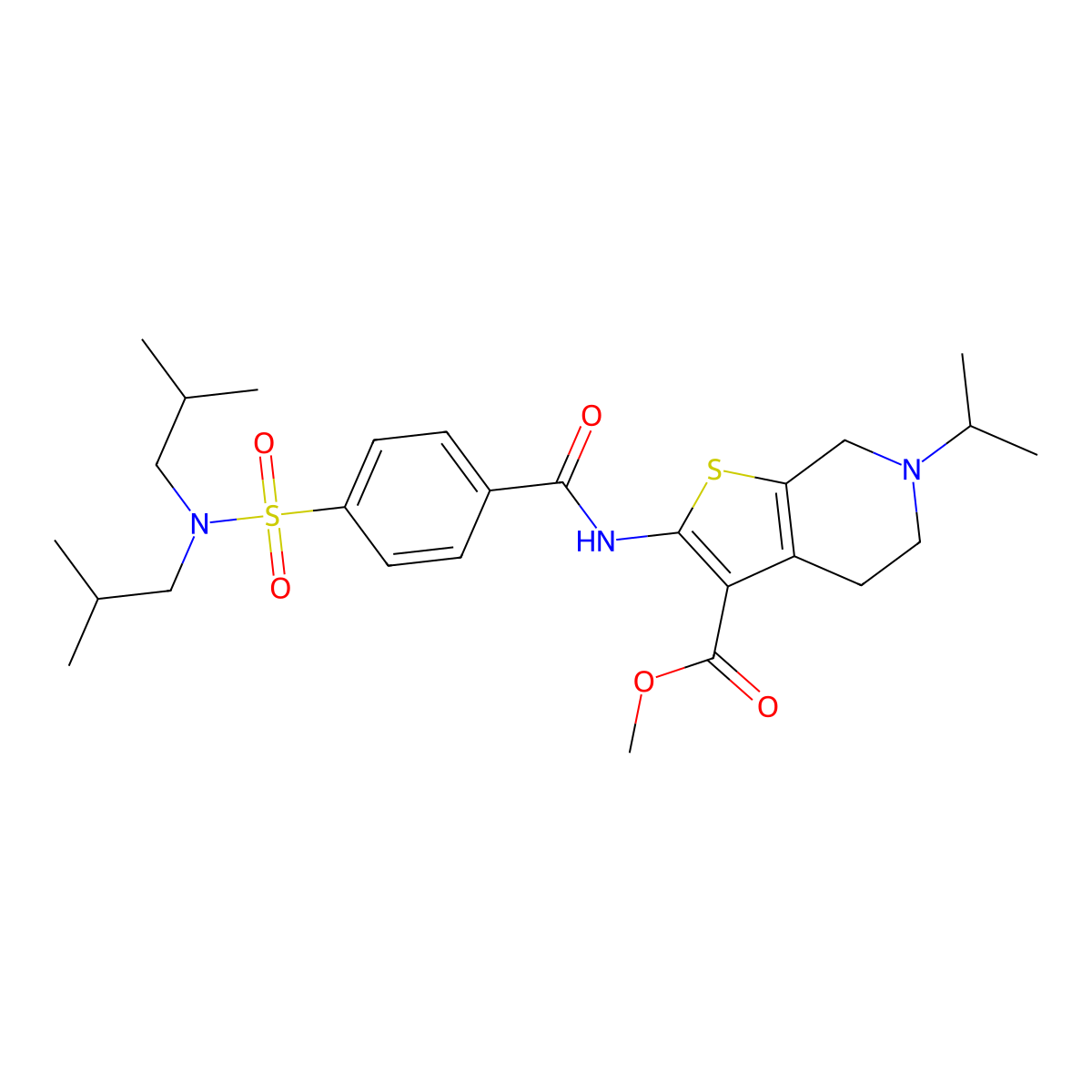 methyl 2-(4-(N,N-diisobutylsulfamoyl)benzamido)-6-isopropyl-4,5,6,7-tetrahydrothieno[2,3-c]pyridine-3-carboxylate molecular structure, CAS 449767-94-6
