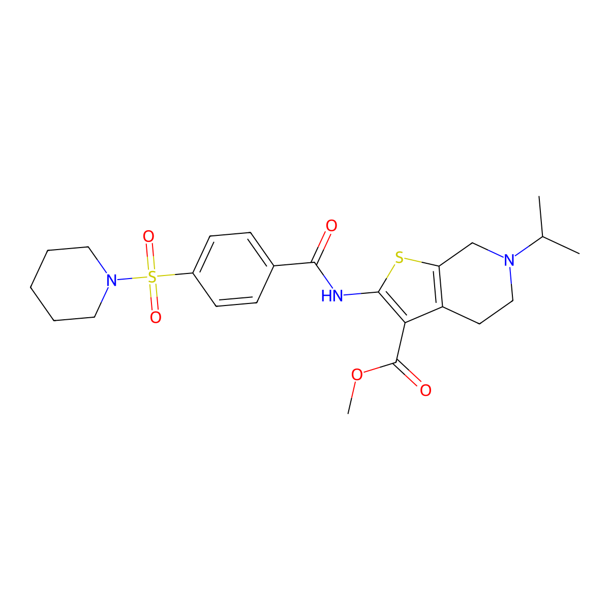 Methyl 6-isopropyl-2-(4-(piperidin-1-ylsulfonyl)benzamido)-4,5,6,7-tetrahydrothieno[2,3-c]pyridine-3-carboxylate molecular structure, CAS 449768-00-7